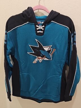 Women's Teal & Black Hockey Lace-Up Hoodie with Sharks Logo